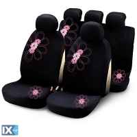 Καλύμματα Καθισμάτων σετ μαύρα με Ροζ Λουλούδια